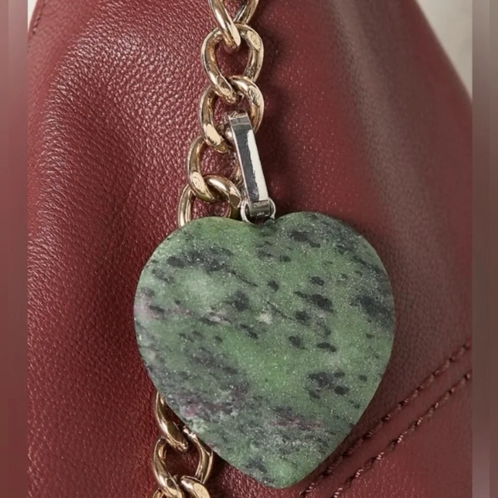 ~ Free People ~ ‘Stone Heart ~ Bag Charm’ *NWT* Charm~ Green ~ Hardware~ Silver - Picture 6 of 9